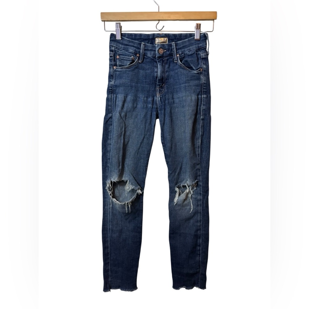 MOTHER | denim blue jeans 25 looker ankle fray